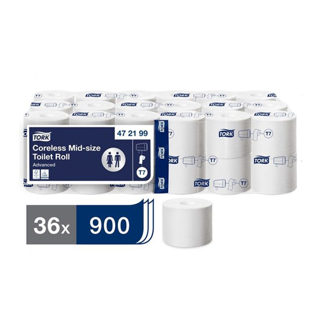 Tork Coreless Mid-size Toilet Paper Roll White, 2 Ply