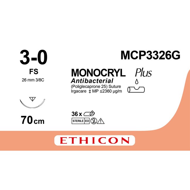 MONOCRYL Plus Suture MCP3326G Gauge 3-0, Length 70cm