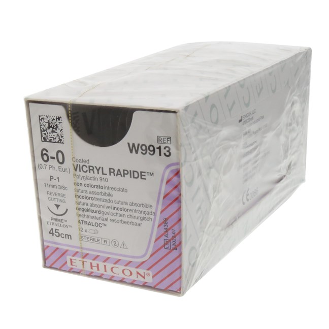 Vicryl Rapide Suture - Coated, Undyed W9913. Length: 45cm, Gauge: 6/0