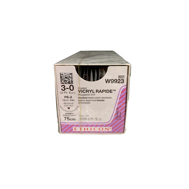 Vicryl Rapide Suture - Braided, Undyed, Absorbable W9923. Length: 75cm, Gauge: 3/0